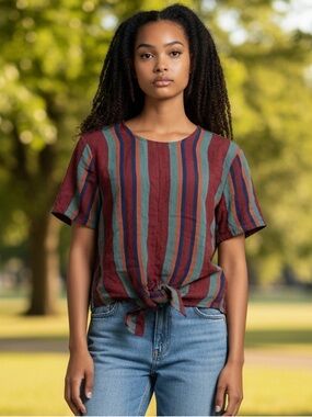 Madewell Button-Back Front Tie Top Women’s XXS Rosalinda Stripe Retro Viscose